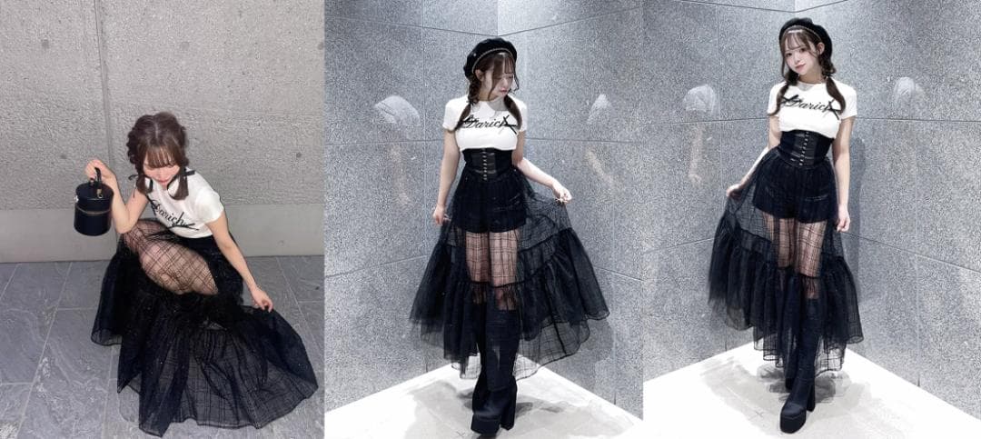 新品 ダーリッチ darich コルセットスパンコールチュールスカート BLK