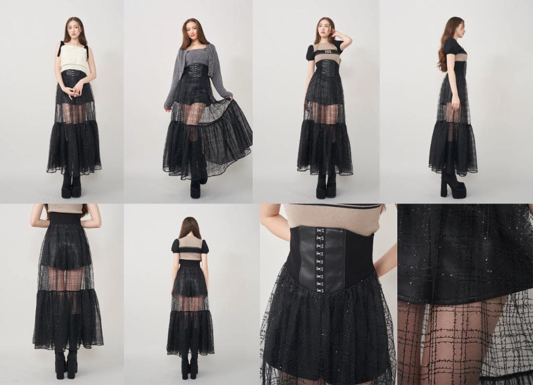 新品 ダーリッチ darich コルセットスパンコールチュールスカート BLK