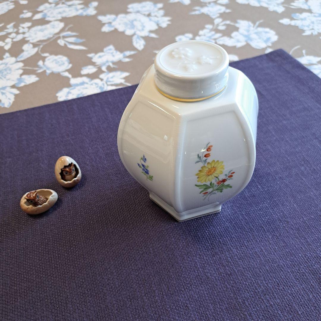 マイセン 八角形蓋付き 陶器 花柄収納容器