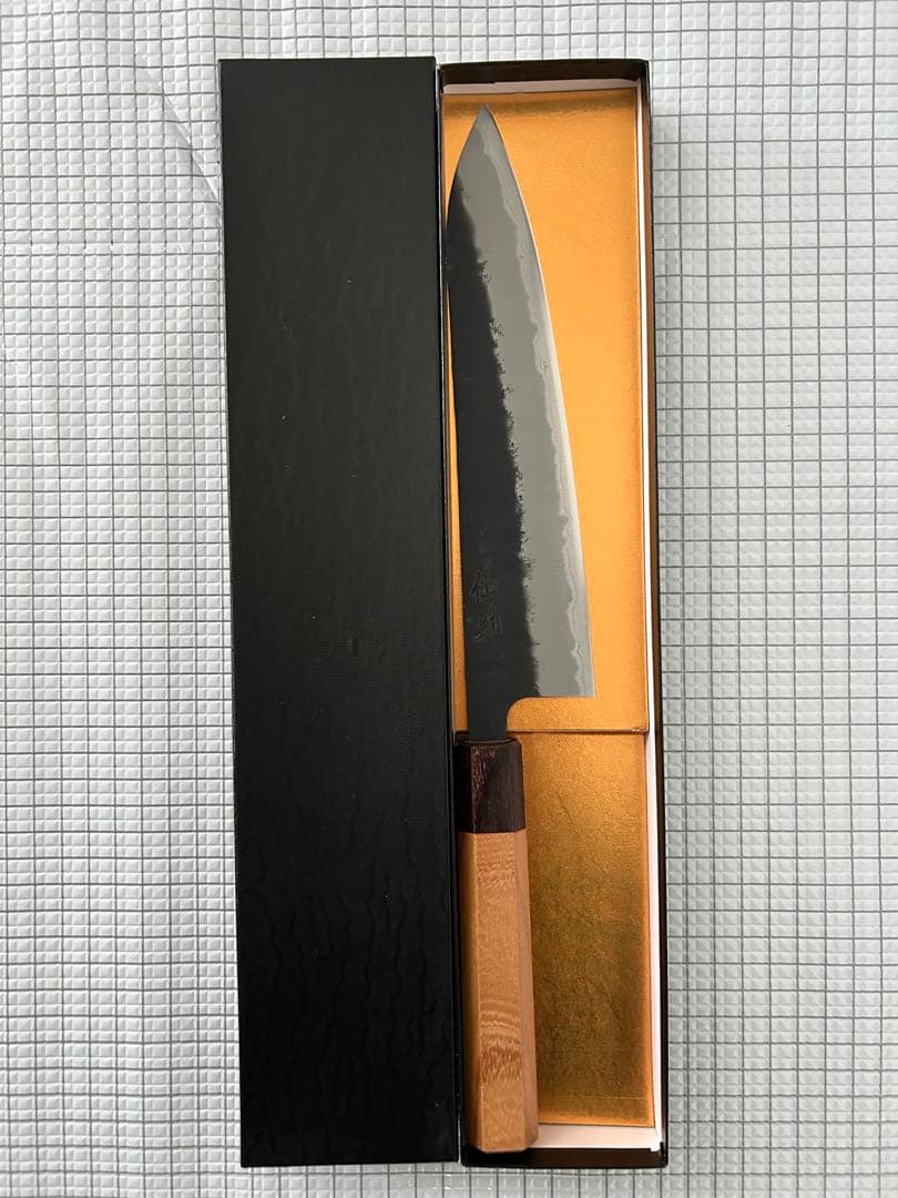 仙助 包丁 牛刀 牛刀包丁 青紙スーパー 黒肌梨地 欅八角柄 210mm ③