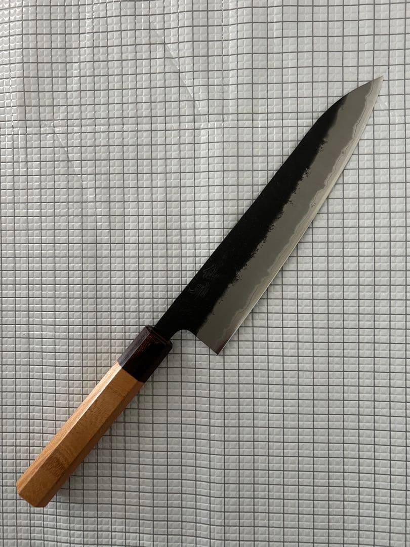 仙助 包丁 牛刀 牛刀包丁 青紙スーパー 黒肌梨地 欅八角柄 210mm ③