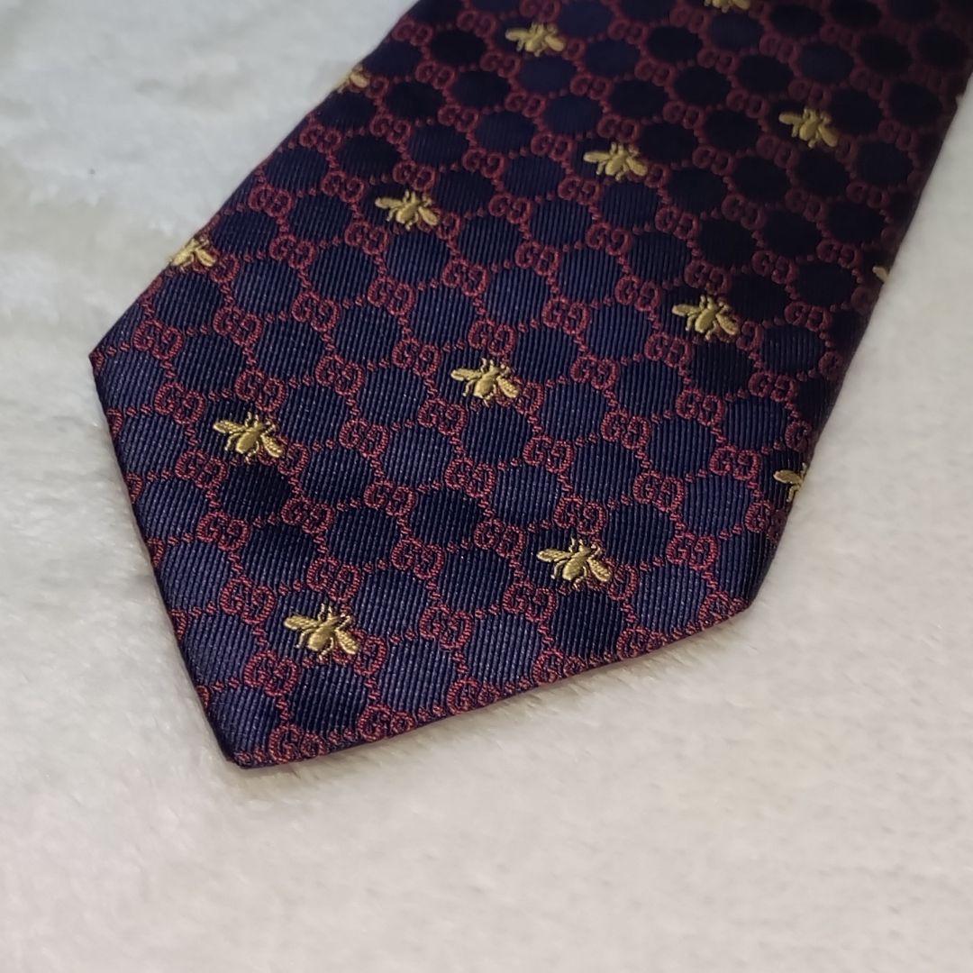 極美品■GUCCI　ネクタイ　GG Bee 蜂ビー　ネイビー系　未使用級　グッチ