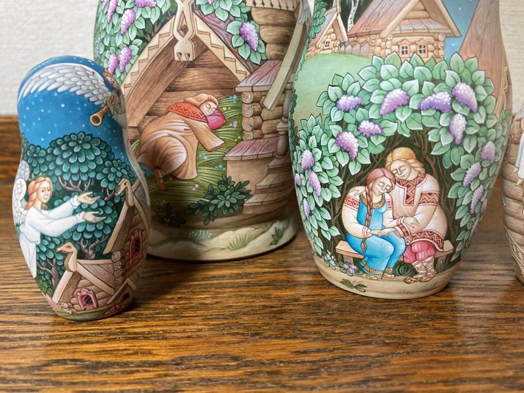 ロシア雑貨☆イコン マトリョーシカ眠る地球の上(5P)H16.5cmコブロフ工房