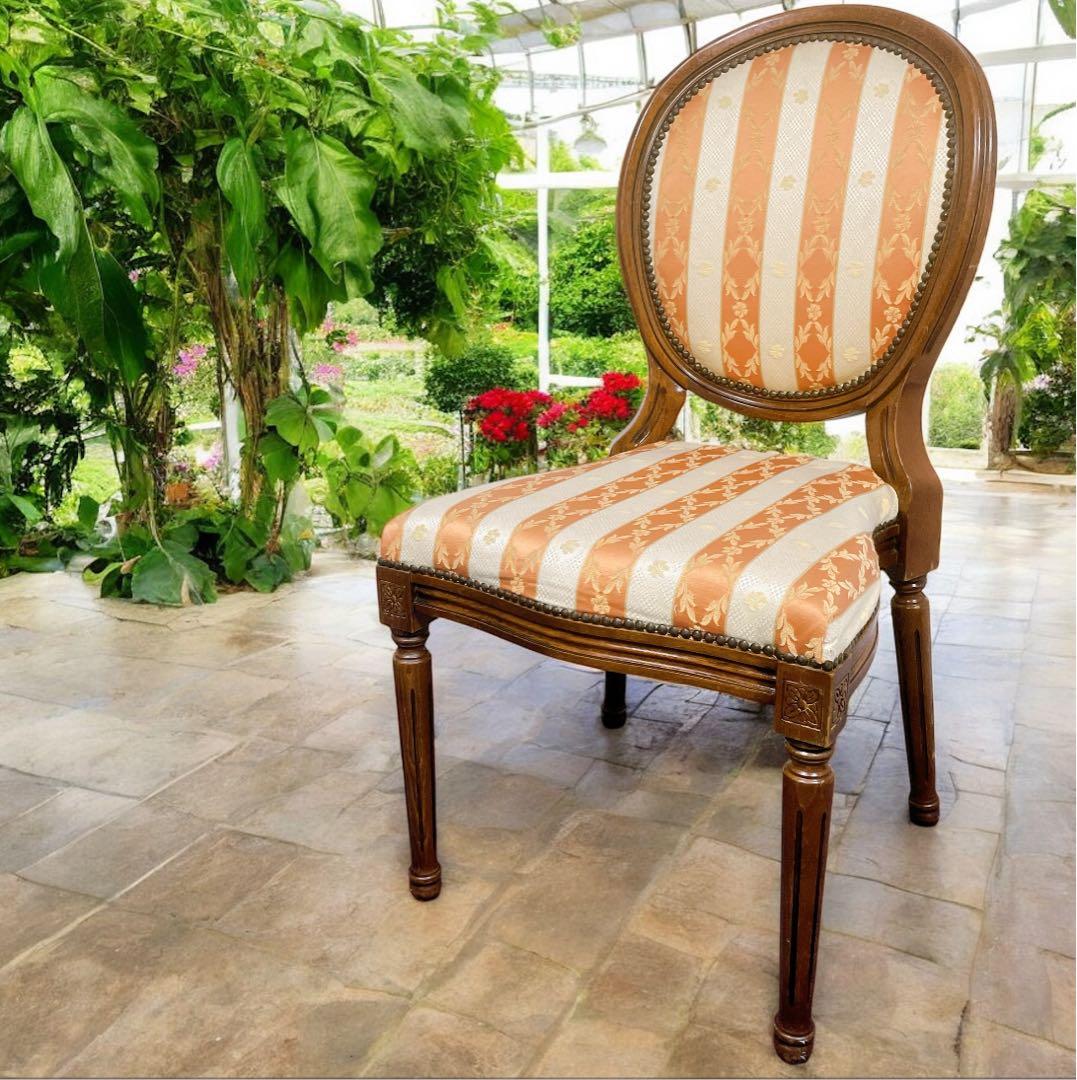 【フランスアンティーク②】ルイ16世様式 華麗ストライプ織物張 メダリオンチェア