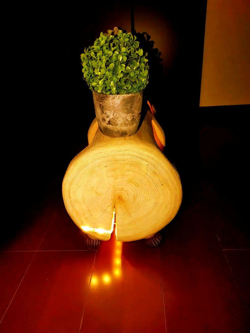 オリジナル照明LEDライト付 二段 本立てフラワースタンド ひのき 丸太 ベンチ