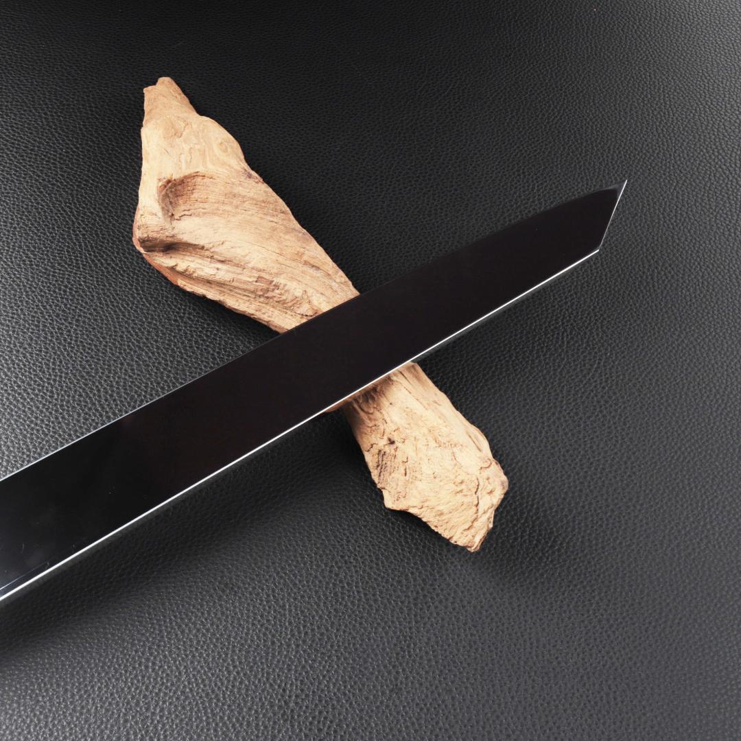 10924鏡面仕上げ 切付柳刃包丁 尺一刃は究極の切れ味 黒檀水牛白三本巻八角柄