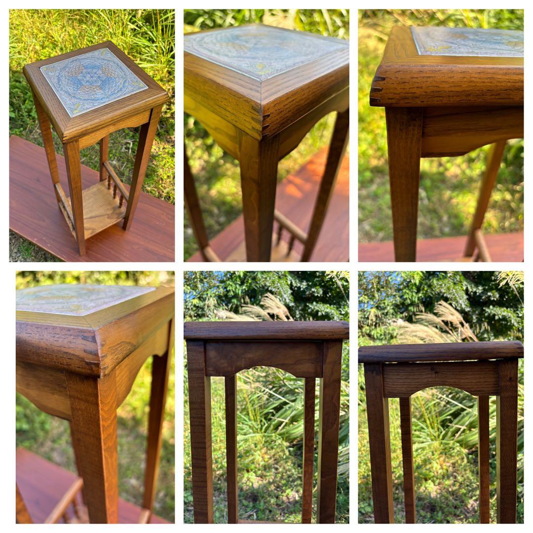 ヴィンテージ木製台座ディスプレイテーブルプラントスタンドタイルビクトリア