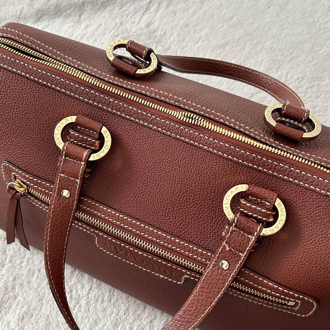 BVLGARI ブルガリ ミニボストンバッグ レザー ブラウン ハンドバッグ