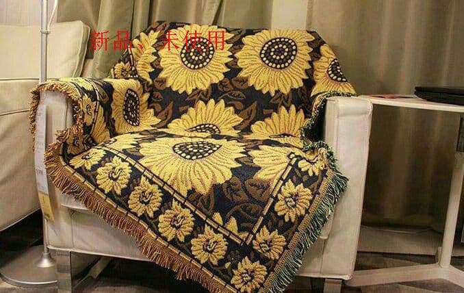 ひまわり ◆アメリカン両面ソファー毛布綿麻編み物ソファーカバー