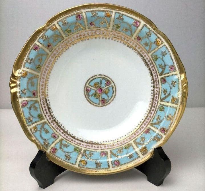 高級RC刻印★レア★美品「オールドノリタケ 金彩点盛り花絵 皿