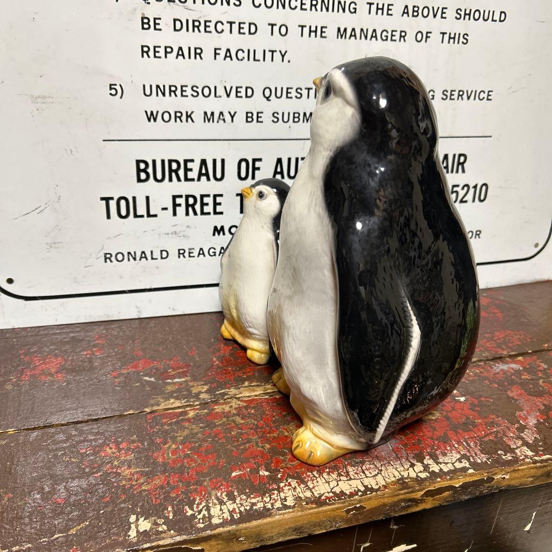 北欧 ヴィンテージ BEER 陶器製 ペンギン親子の置物 蚤の市 ヨーロッパ
