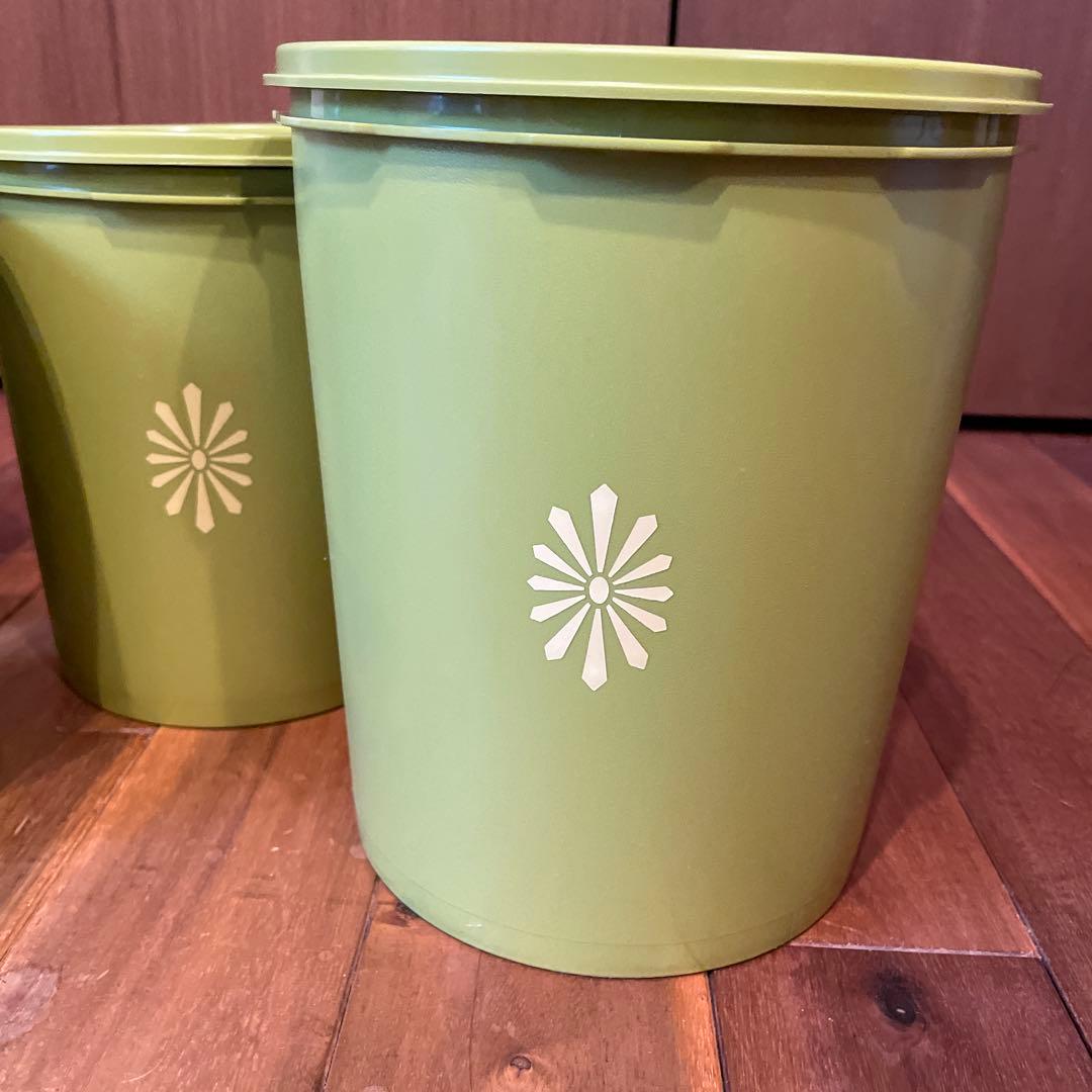 緑色フローラルデザイン保存容器セット 4個