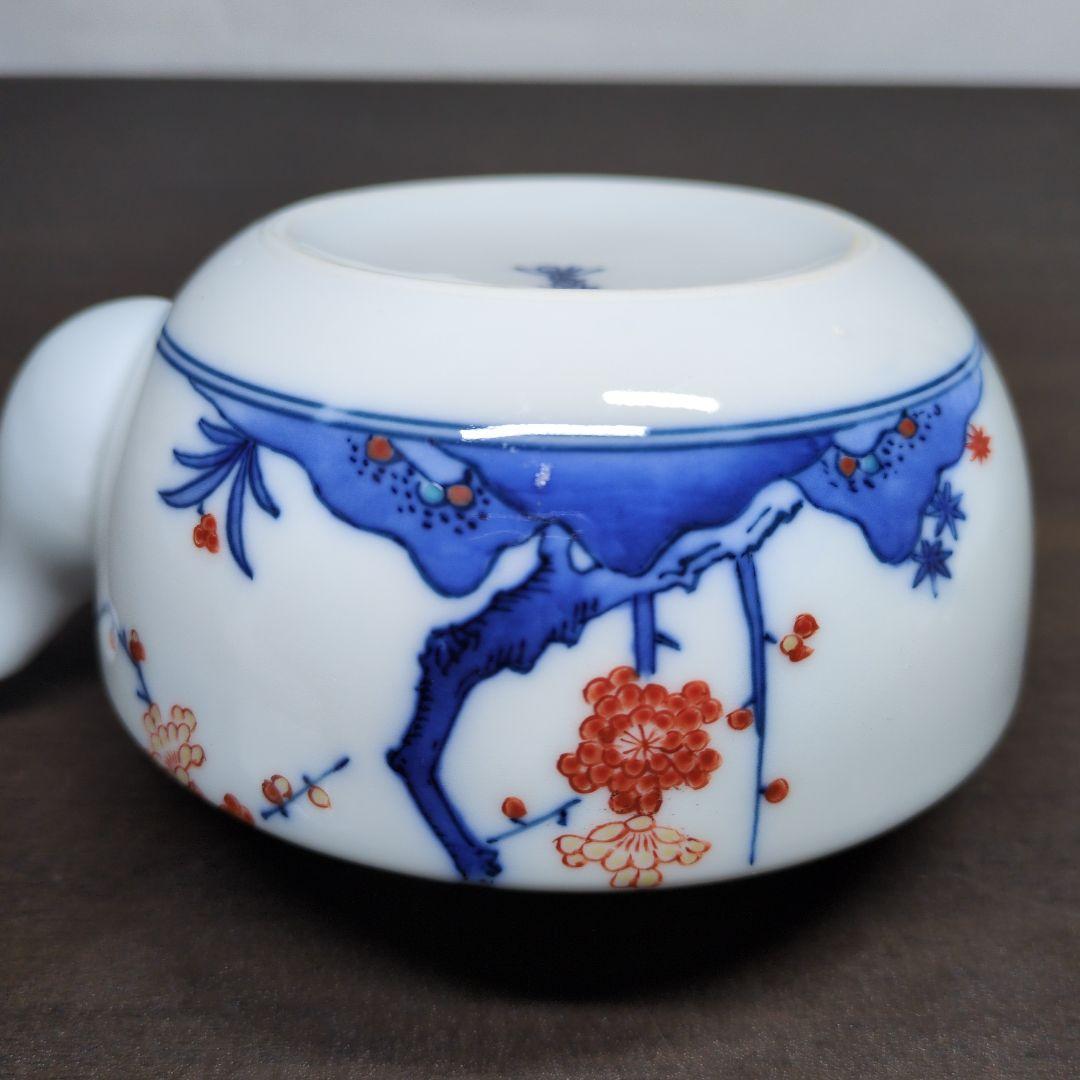 十三代 酒井田柿右衛門 作 染錦 梅文 番茶器(蓋付 湯呑 五客・急須) 共箱