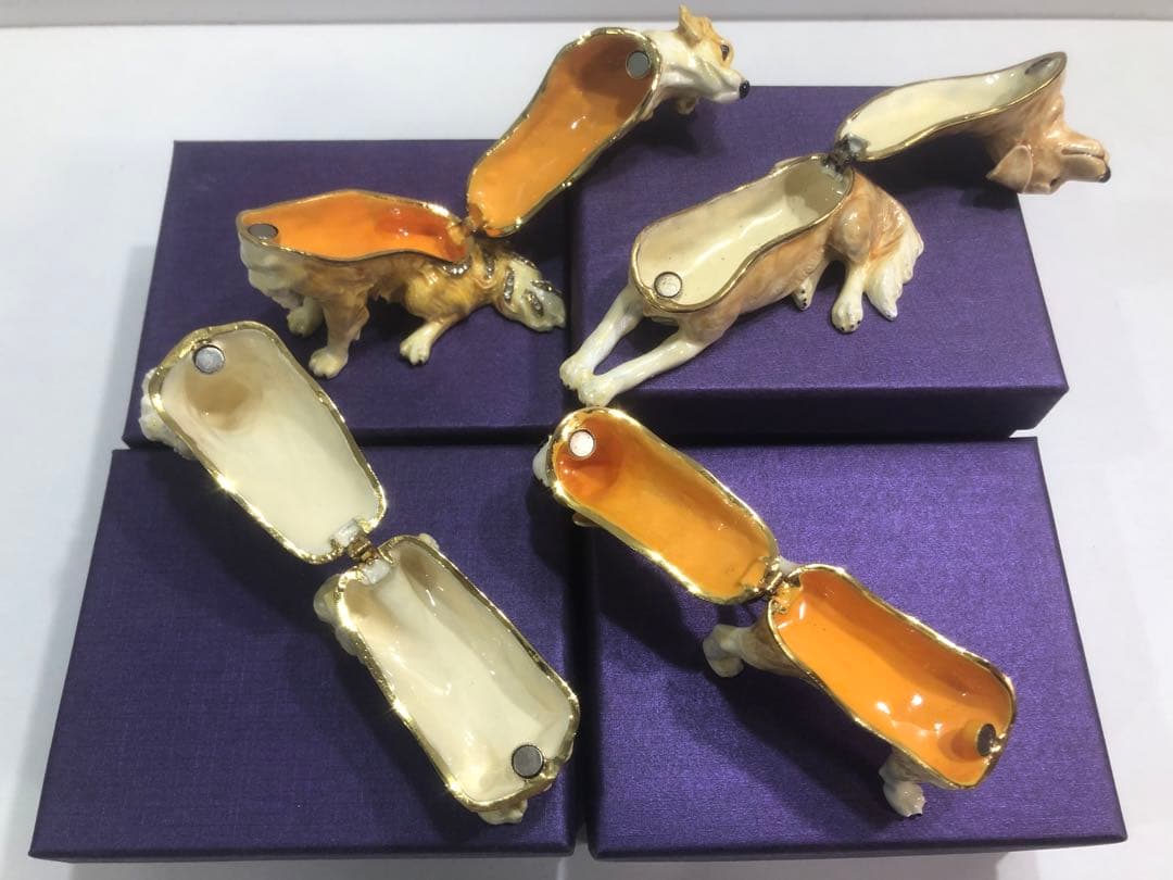 エナメル ジュエリーボックス 装飾 小物入れ ワンちゃん 4点セット