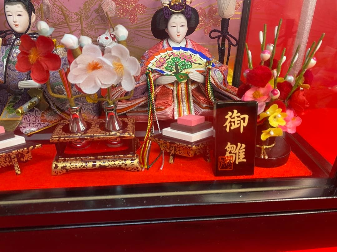 吊るし付き雛人形ガラスケース入り親王飾り・間口約３９×奥行約２７×高さ約２５㎝