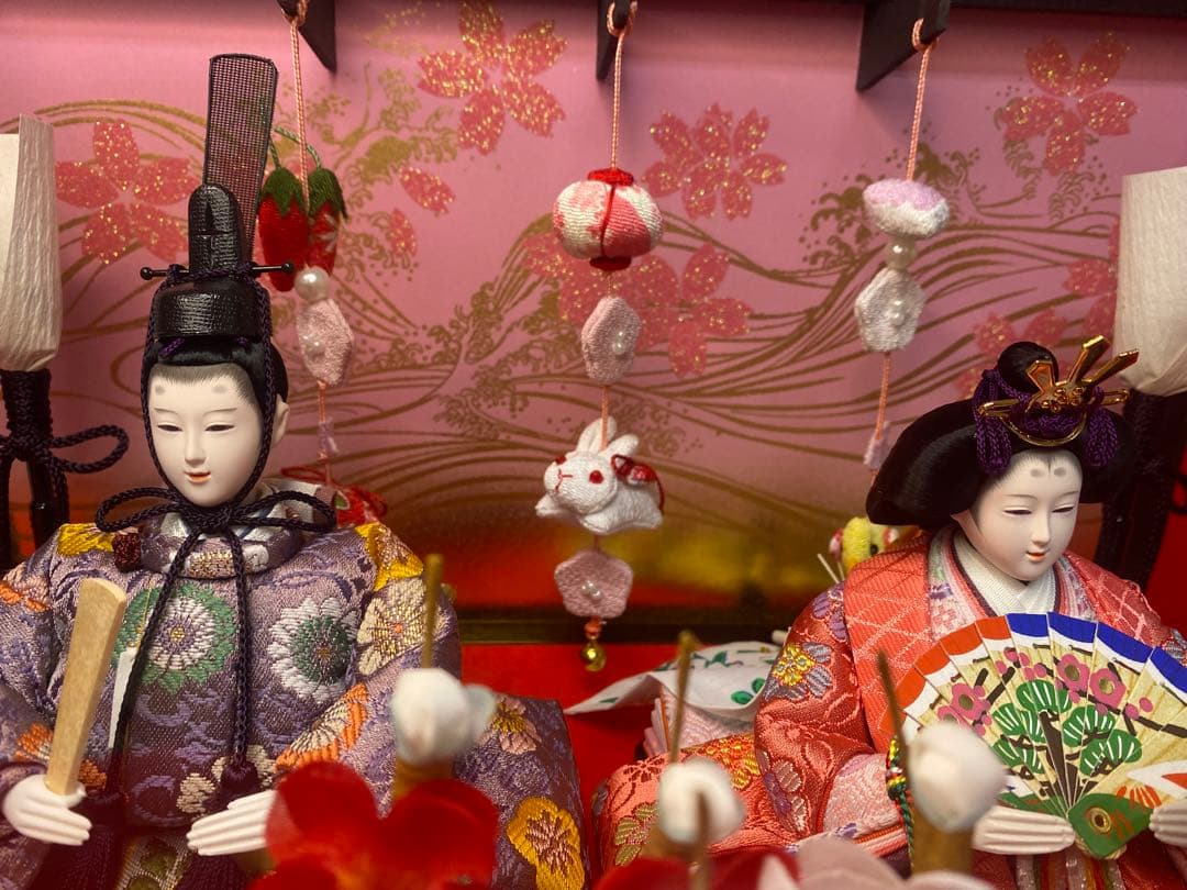 吊るし付き雛人形ガラスケース入り親王飾り・間口約３９×奥行約２７×高さ約２５㎝