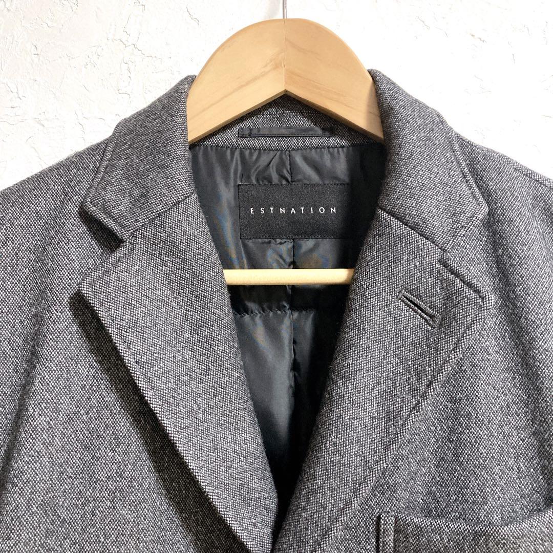 【美品】ESTNATION ダウンチェスターコート ウール　グレー Lサイズ