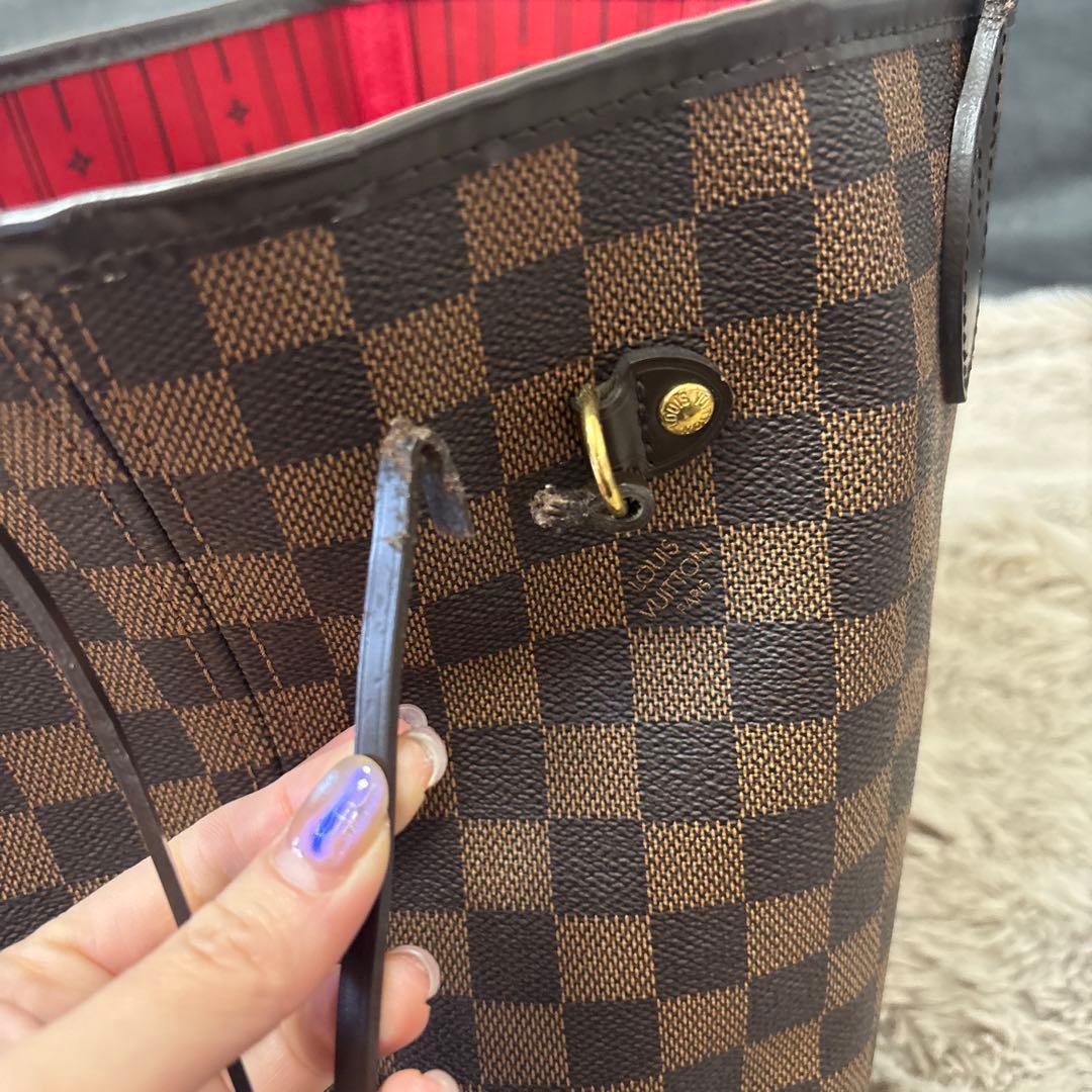 ダミエパターン ブラウンレザートートバッグ