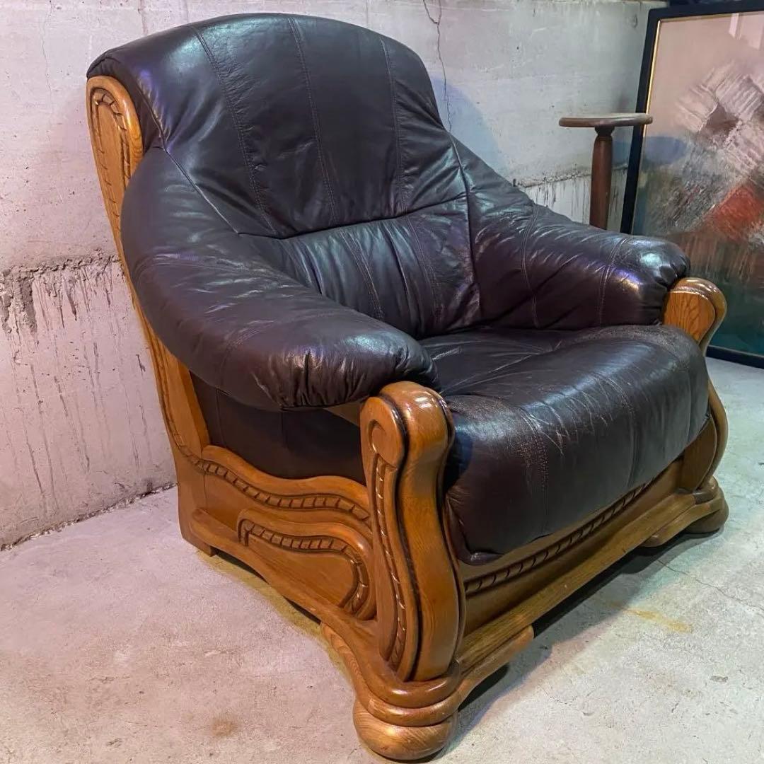 ドイツ製　ヴィンテージ　シングルソファ　本革　カントリー