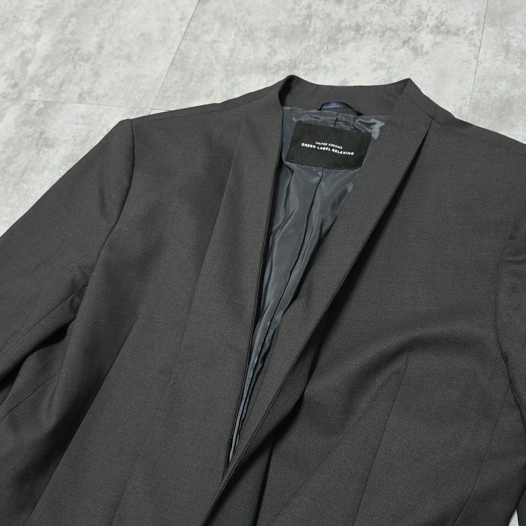 良品 グリーンレーベルリラクシング 42 ノーカラー ウール混 ストレッチ