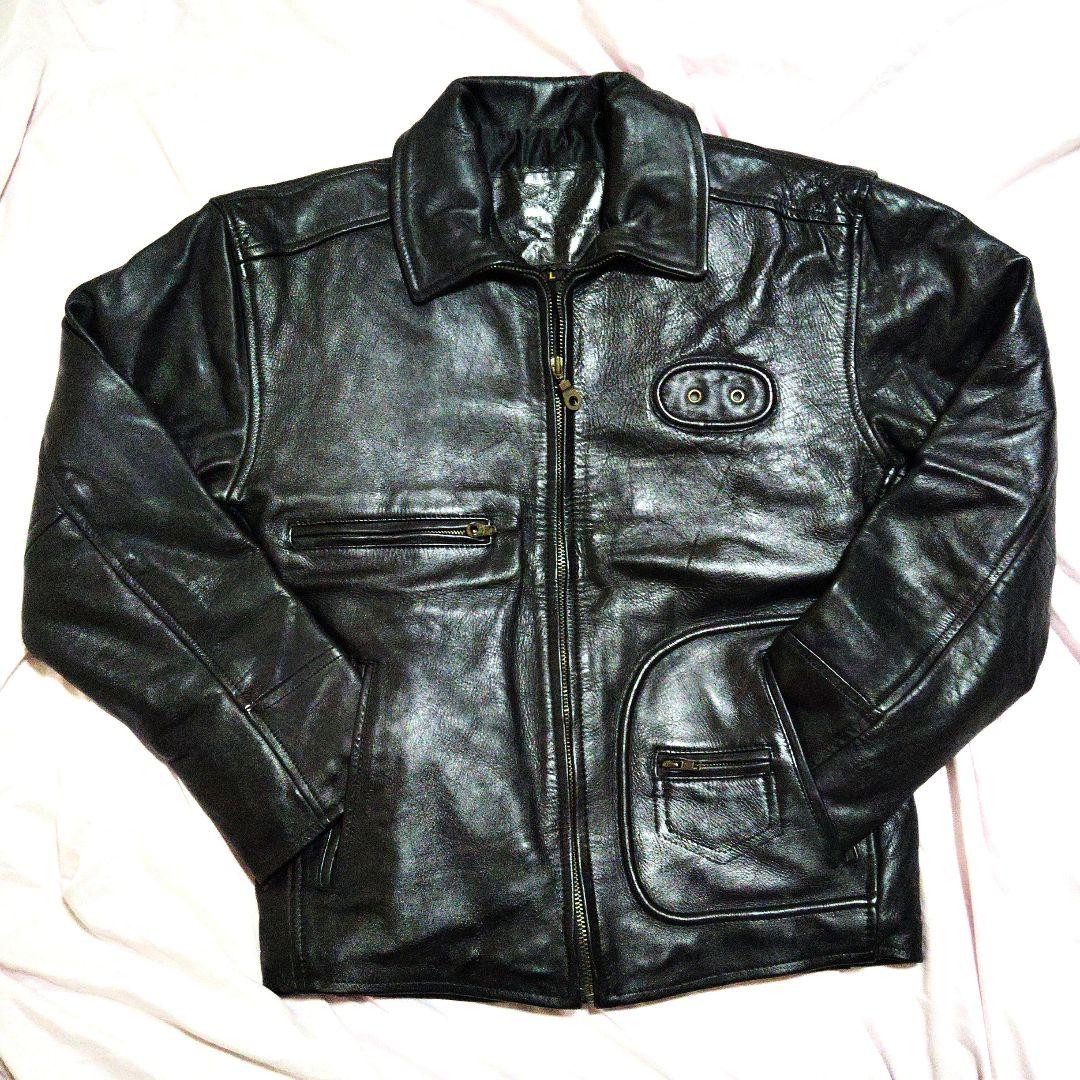 【肉厚牛革】ブラックレザーライダースジャケット