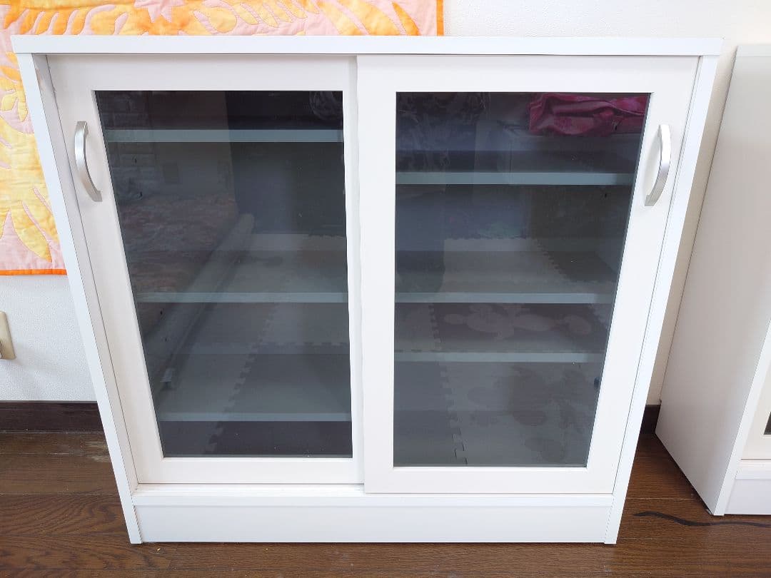 日本製 リビング収納 カウンター下収納 ガラス引戸 幅90 高さ85 奥行27