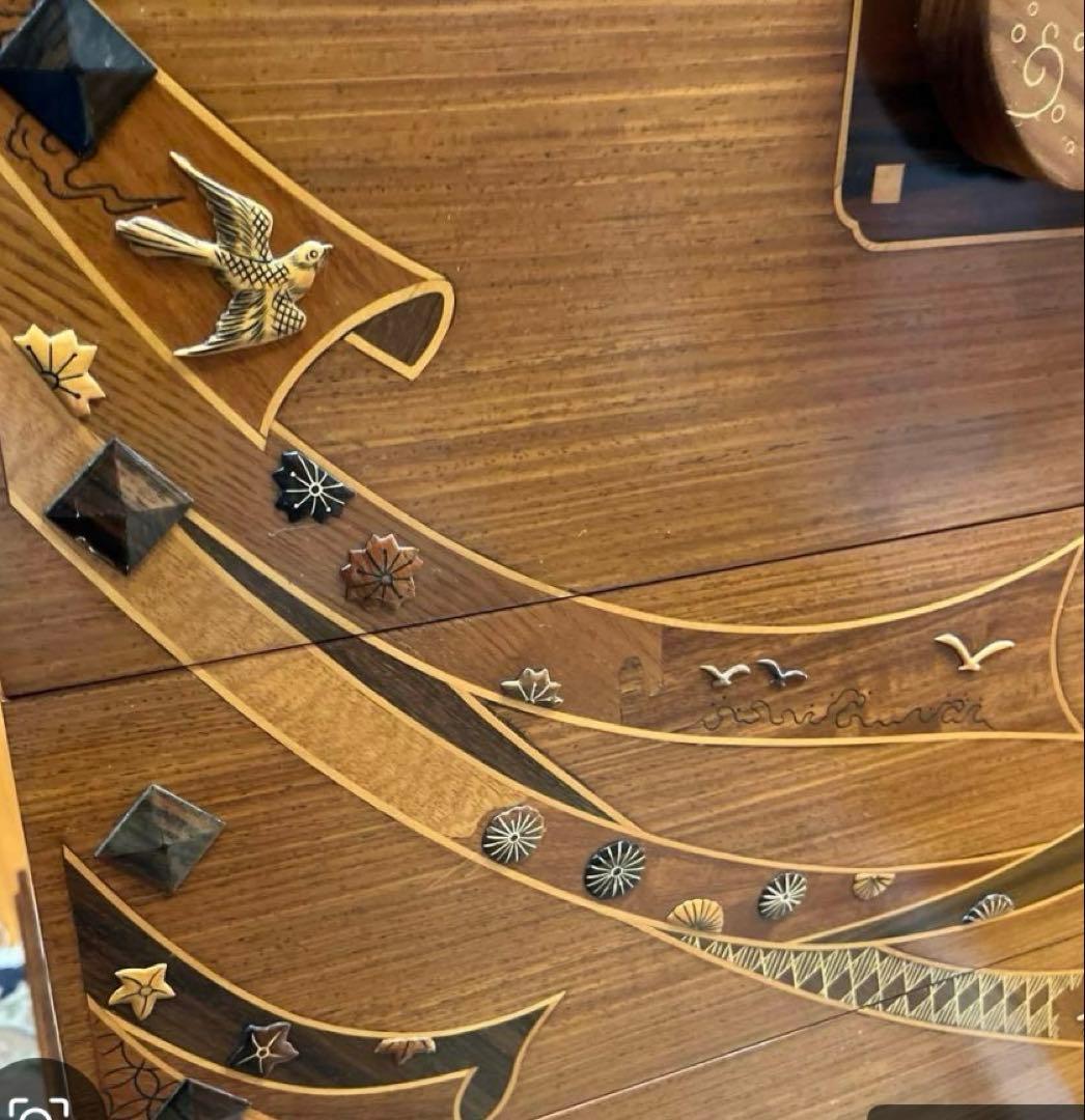 寄木箪笥　木象嵌　３段チェスト　サイドボード 整理箪笥　寄木細工　鍵付き