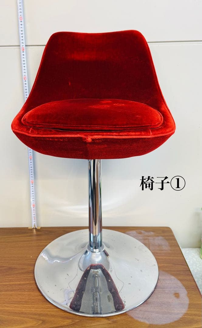 赤ベルベット カウンターチェア 2脚セット おしゃれ 固定式