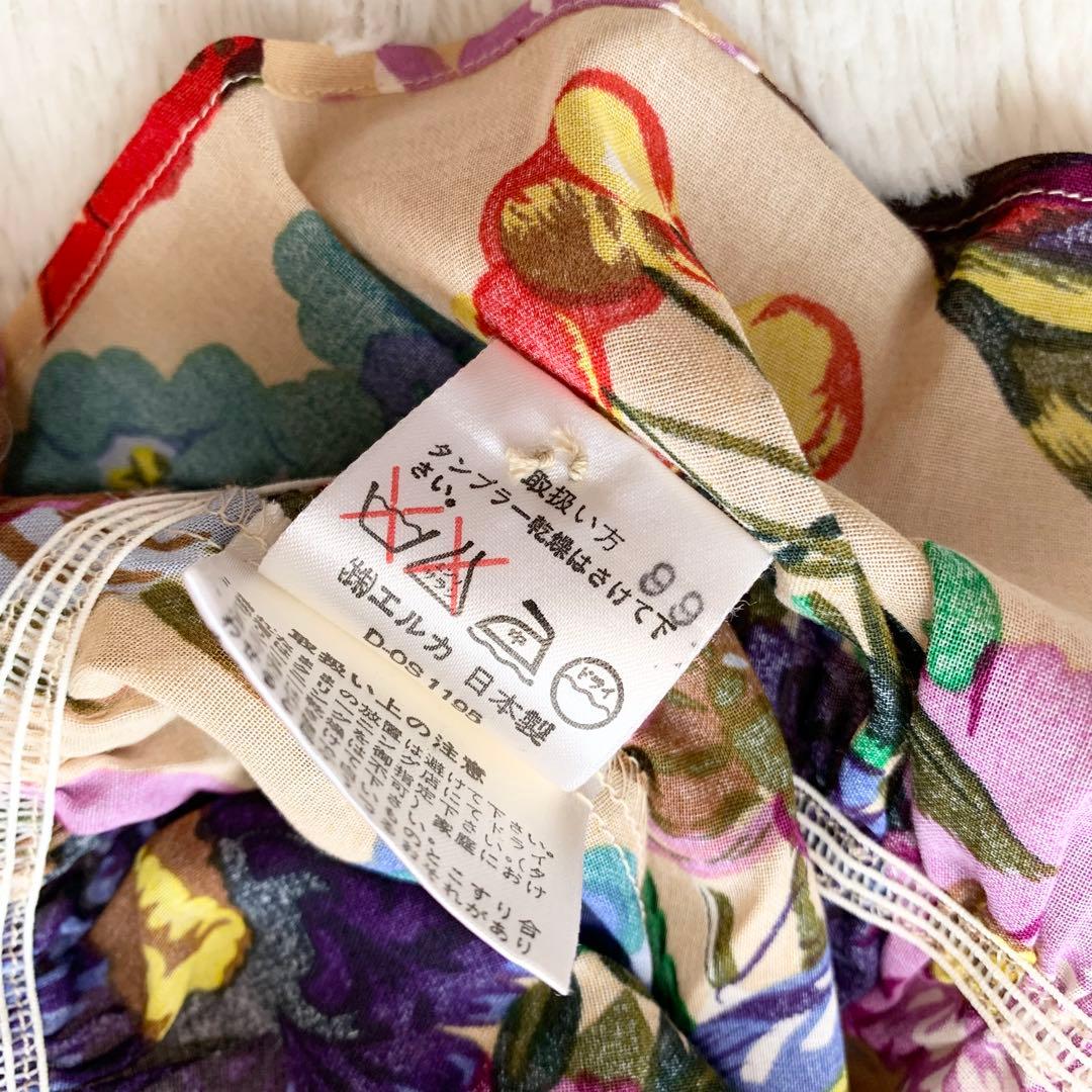 美品＊ケンゾー　花柄　ギャザー　パフスリーブ　半袖　ブラウス　トップス　M