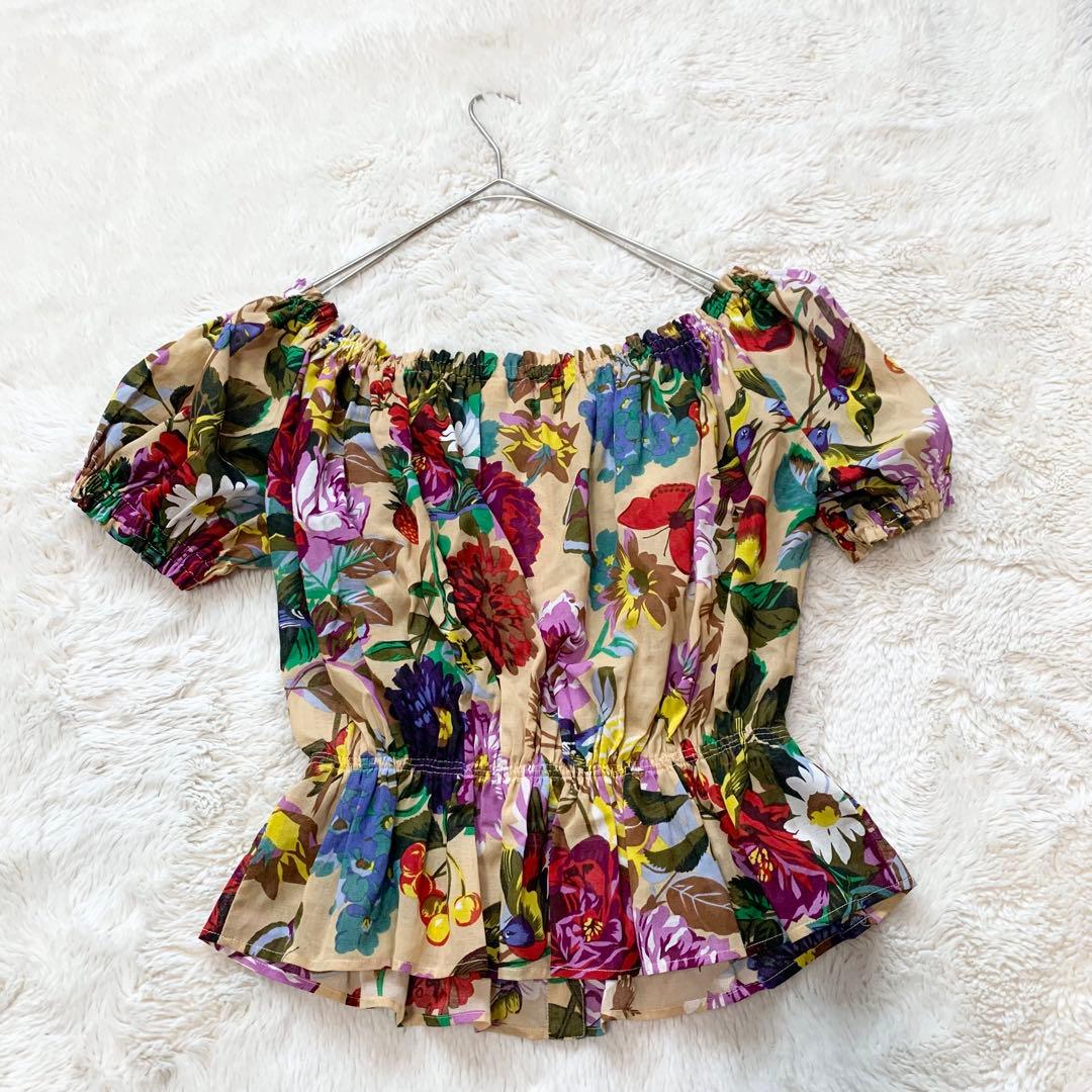 美品＊ケンゾー　花柄　ギャザー　パフスリーブ　半袖　ブラウス　トップス　M