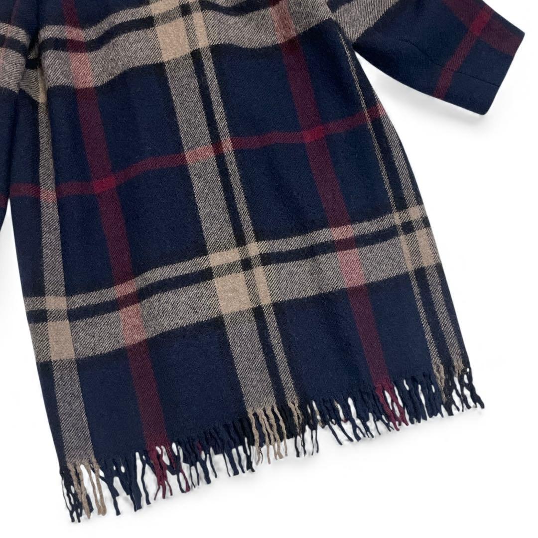 エス マックスマーラ チェック ピュア ウール ロングコート 36 ネイビー