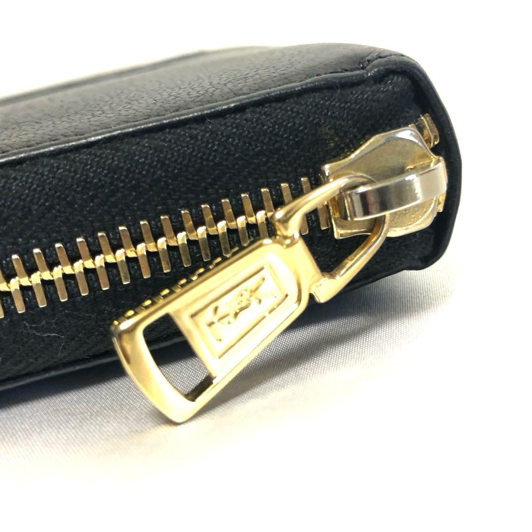 極美品　イヴサンローラン　長財布　エンボスロゴ　YSL　ラウンドファスナー　黒
