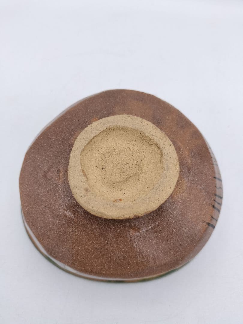 c010茶碗 赤織部 忍冬庵 不二窯 佐藤和子 木箱 茶道具　古物