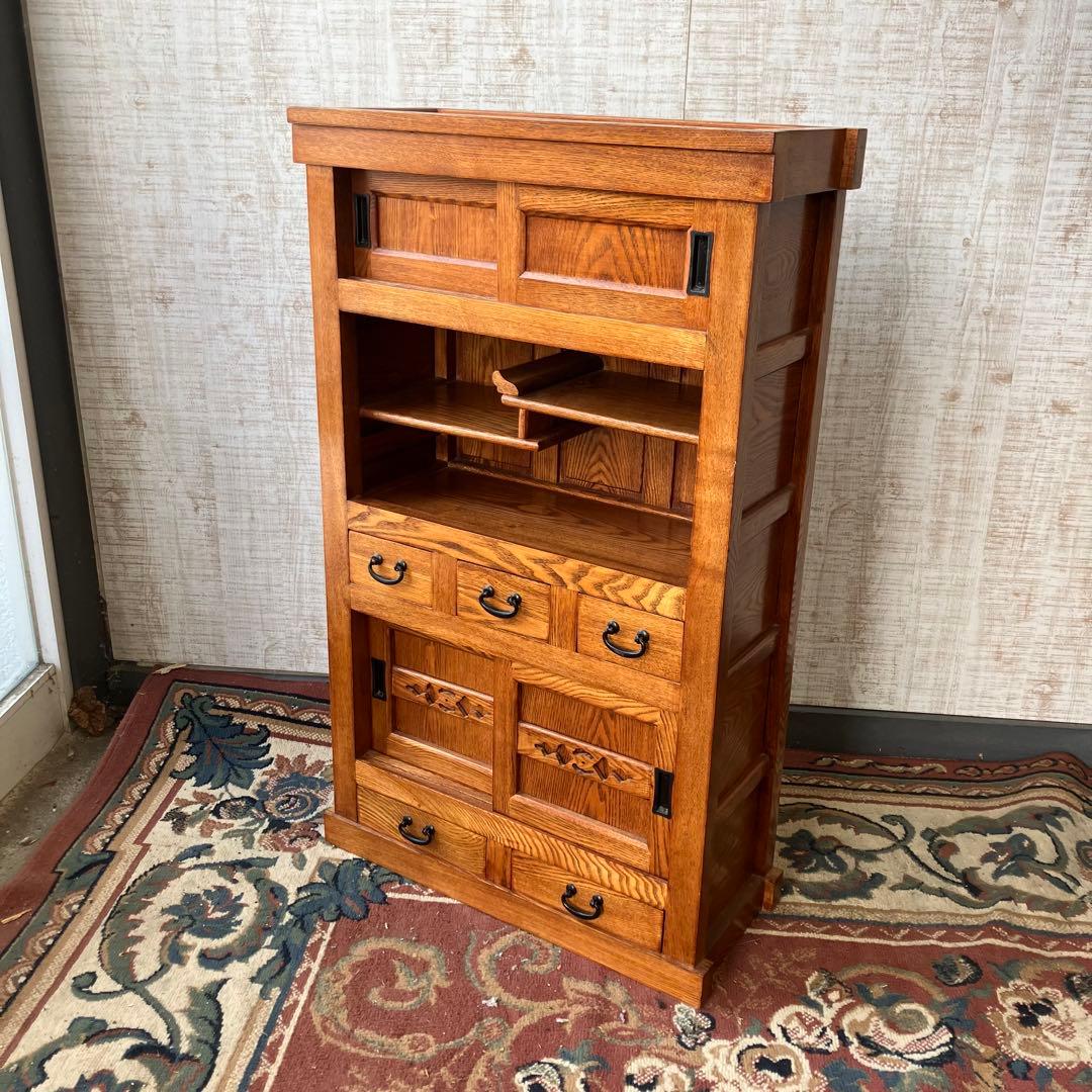 水屋箪笥 和箪笥 飾り棚 茶箪笥 欅材 ケヤキ 無垢材 古家具 時代家具 レトロ