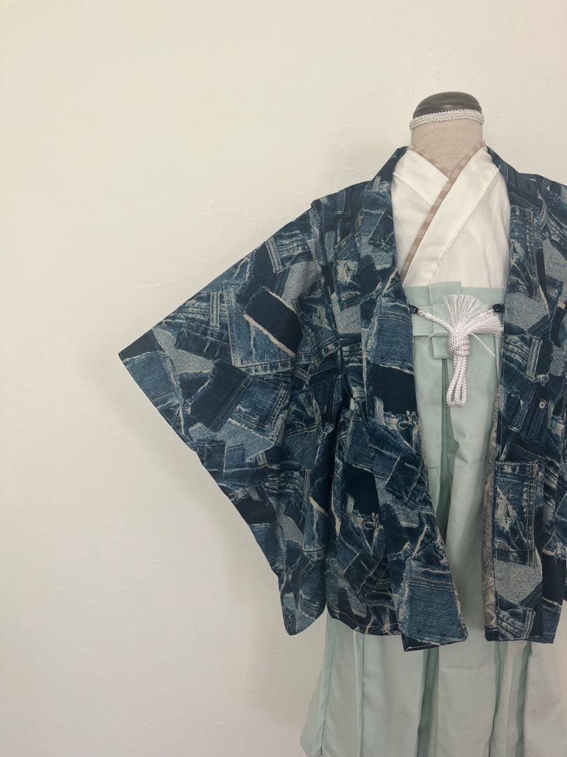 【新作・即納品】デニムミント　羽織袴セット　120cm