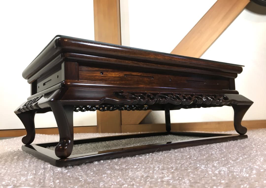 【勝峰作】花台 飾り台 螺鈿細工 金彩蒔絵 机 ガラス付属 ①