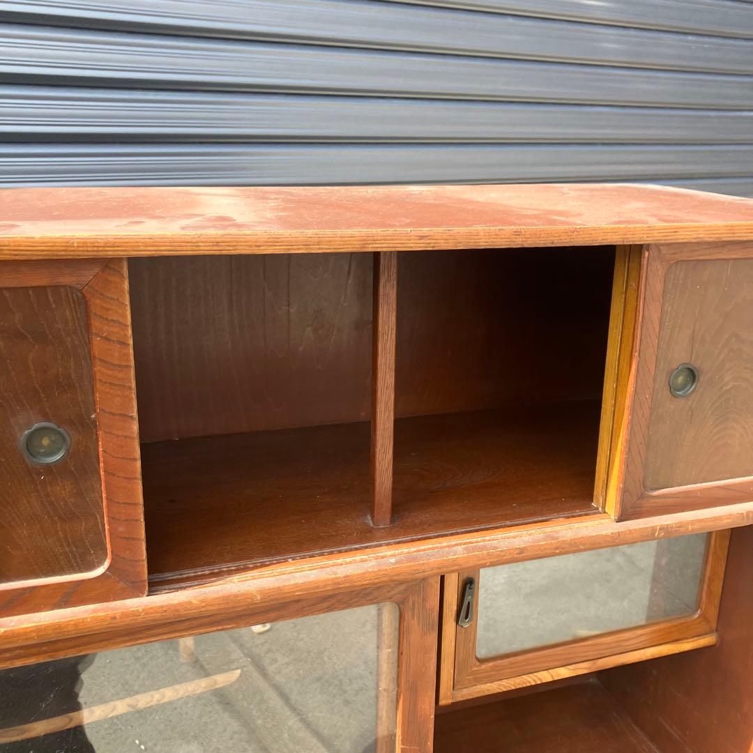 昭和レトロ 無垢材 木製 茶箪笥 茶棚 ガラス戸 サイドボード 古家具 古民家