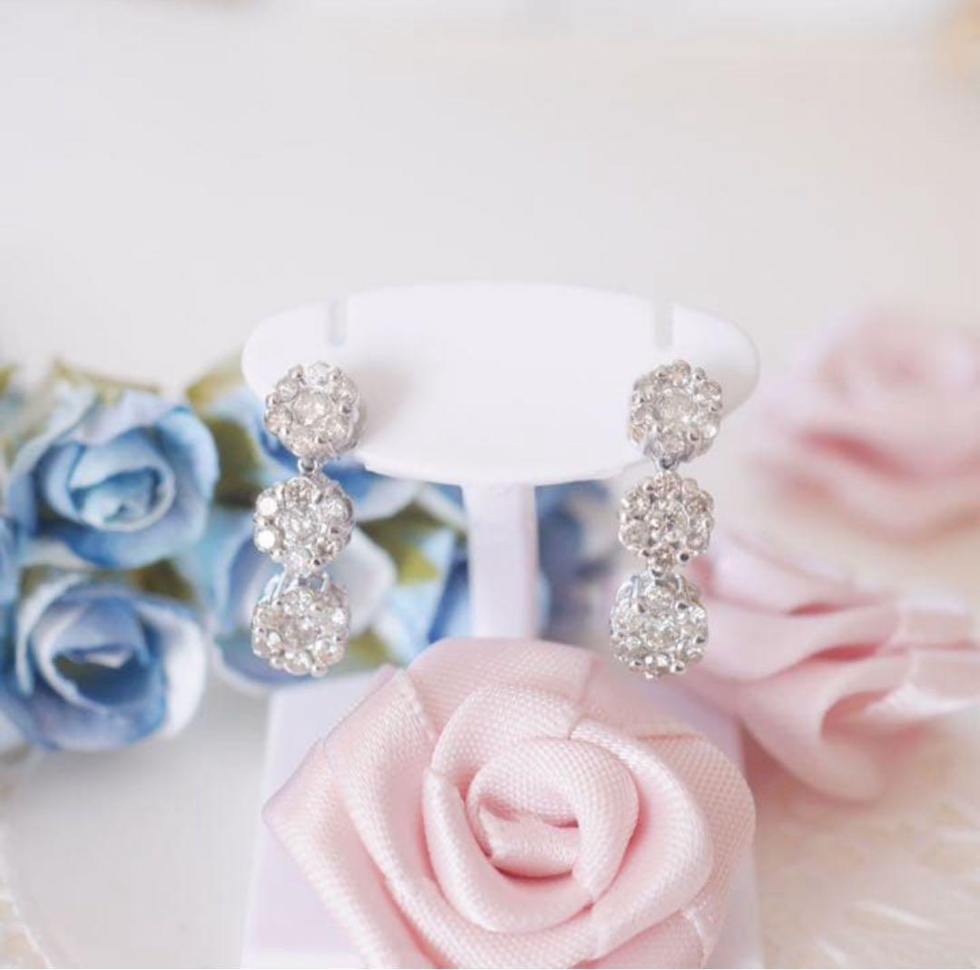 K14 ダイヤモンド　ヘイロー　ピアス　K14WG 1ct