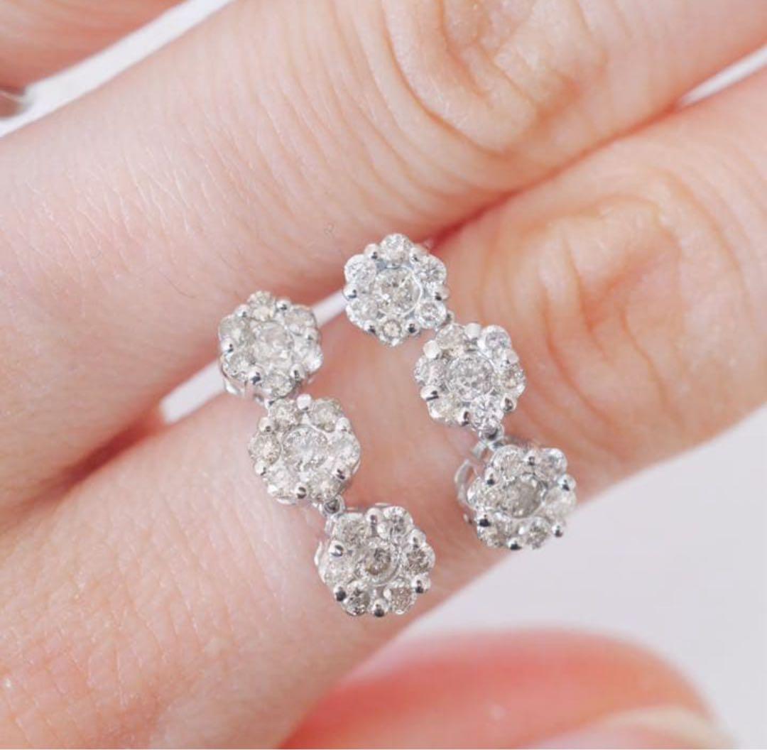 K14 ダイヤモンド　ヘイロー　ピアス　K14WG 1ct