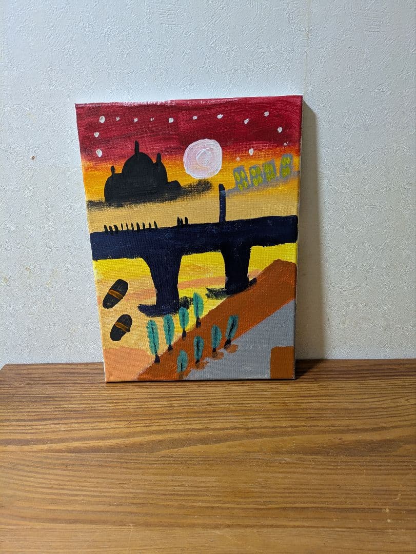 アクリル画　ロンドンの夕暮れー都市幻影　F4サイズ　一点物　原画　キャンバス