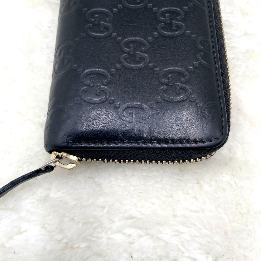 美品　GUCCI ラウンドファスナー　シマ　　ケース　レザー　ブラック