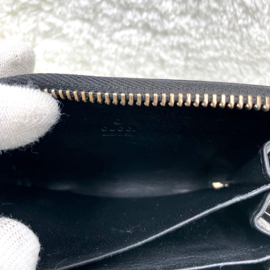 美品　GUCCI ラウンドファスナー　シマ　　ケース　レザー　ブラック