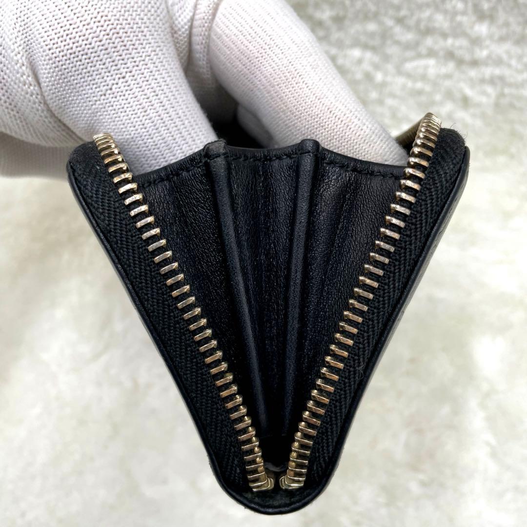 美品　GUCCI ラウンドファスナー　シマ　　ケース　レザー　ブラック