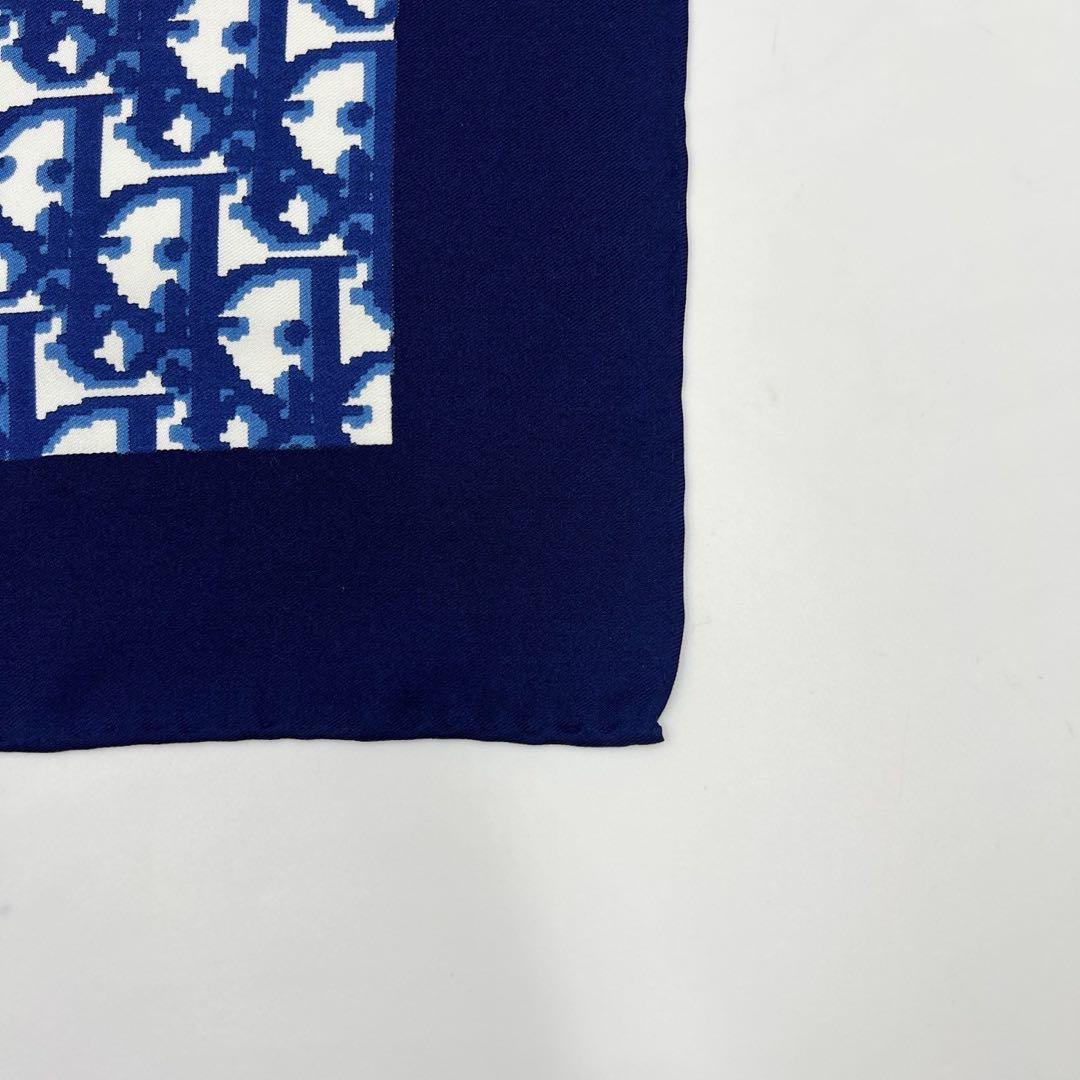 クリスチャンディオール　スカーフ　大判　ロゴ　シルク　トロッター　ネイビー