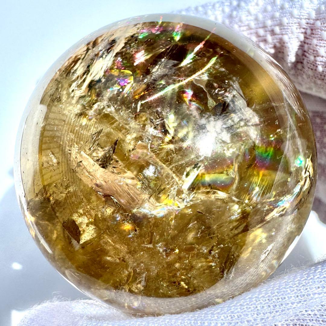 虹入り レインボー シトリン 黄水晶 丸玉 スフィア 50.3mm