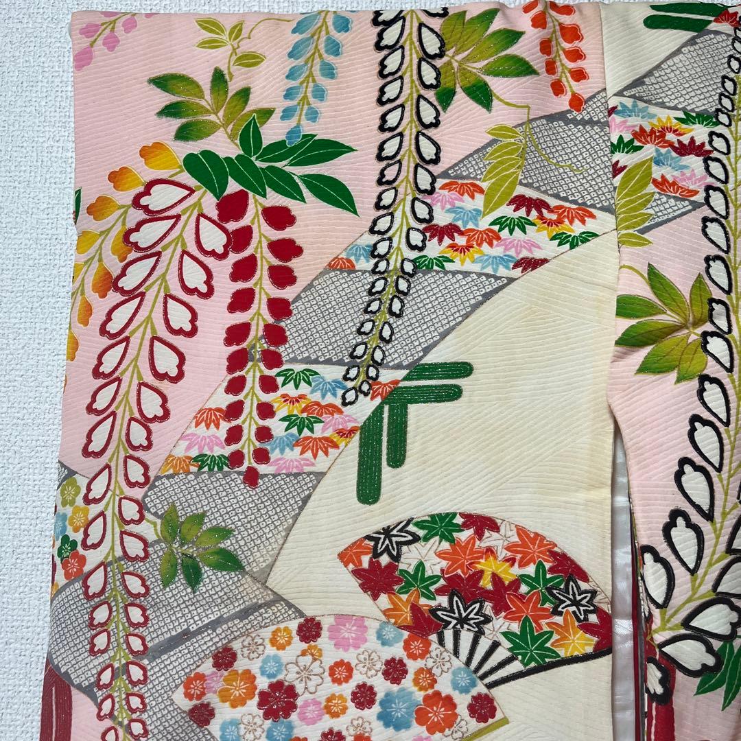 七五三　7歳　アンティーク　白　ピンク　大正ロマン　正絹