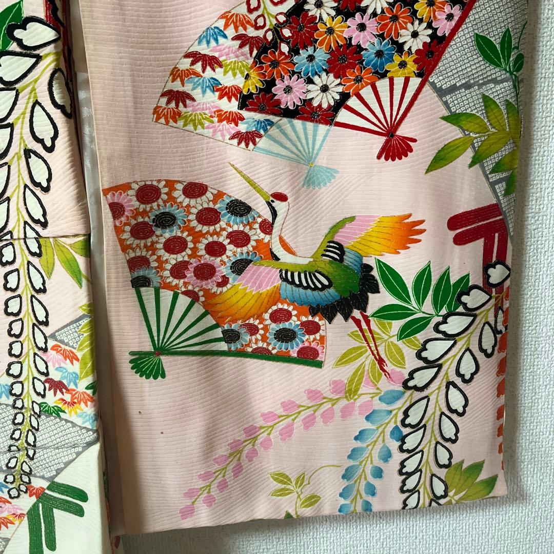 七五三　7歳　アンティーク　白　ピンク　大正ロマン　正絹