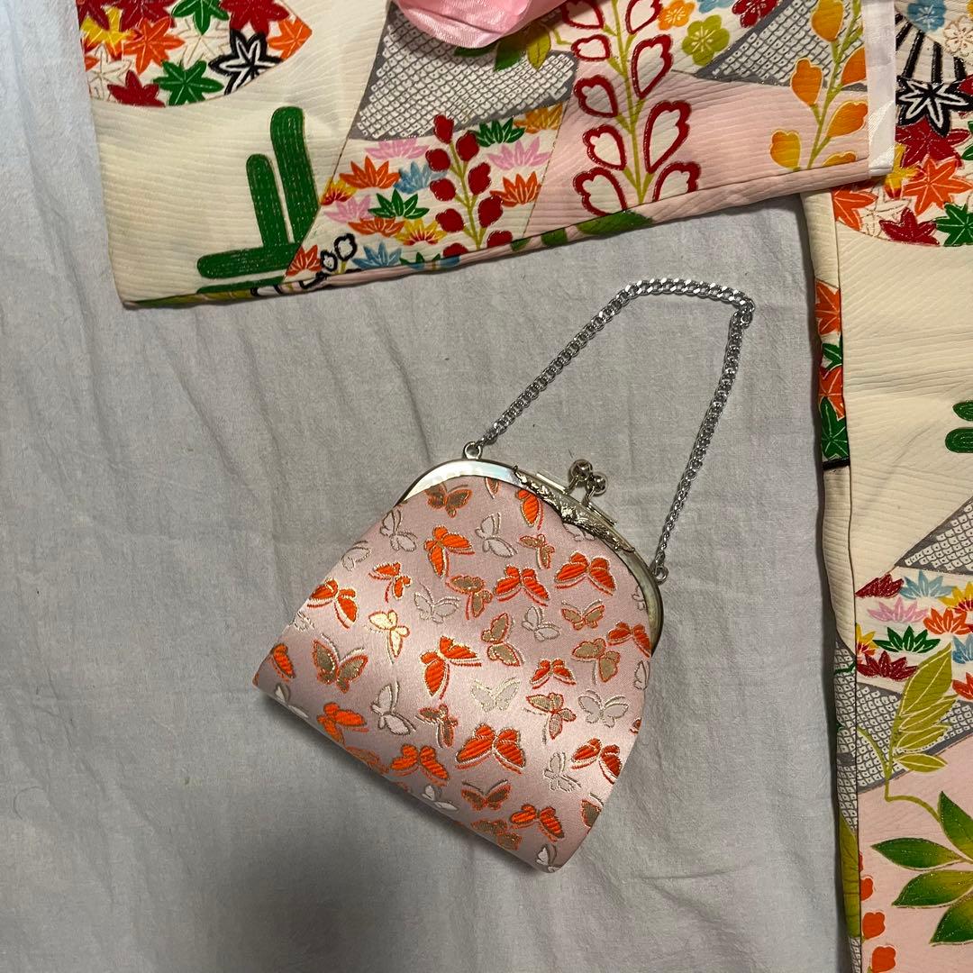 七五三　7歳　アンティーク　白　ピンク　大正ロマン　正絹