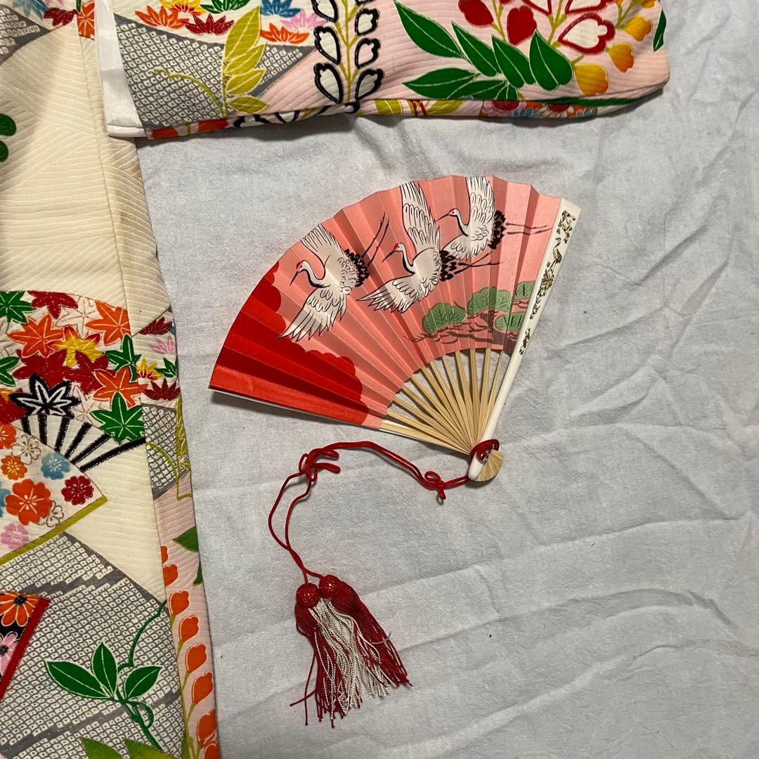 七五三　7歳　アンティーク　白　ピンク　大正ロマン　正絹