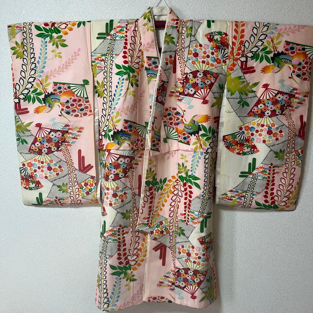 七五三　7歳　アンティーク　白　ピンク　大正ロマン　正絹